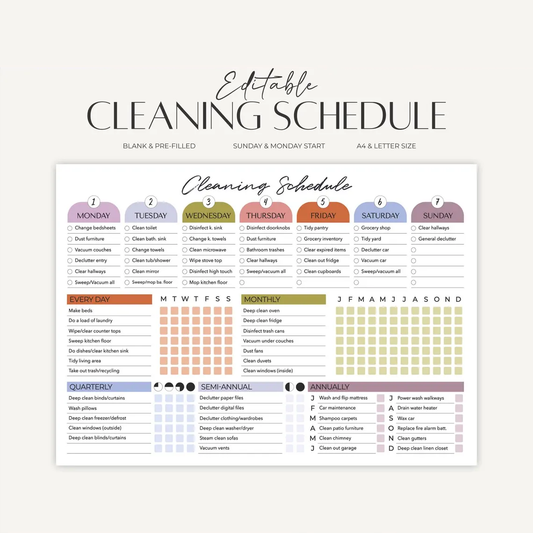 Editable Cleaning Planner PDF – Colorful Household Chores Checklist & Schedule for ADHD, Digital Download
