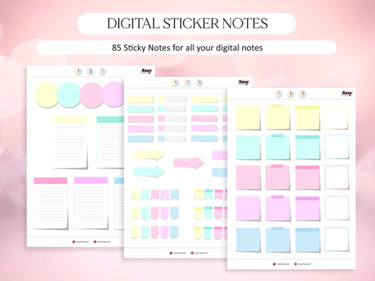 Pastel Digital Sticky Notes – Rainbow Digital Stickers for Notebooks, Planners, Reminders & Student Use