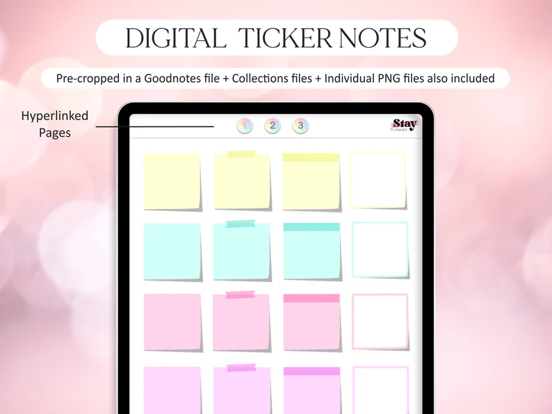 Pastel Digital Sticky Notes – Rainbow Digital Stickers for Notebooks, Planners, Reminders & Student Use