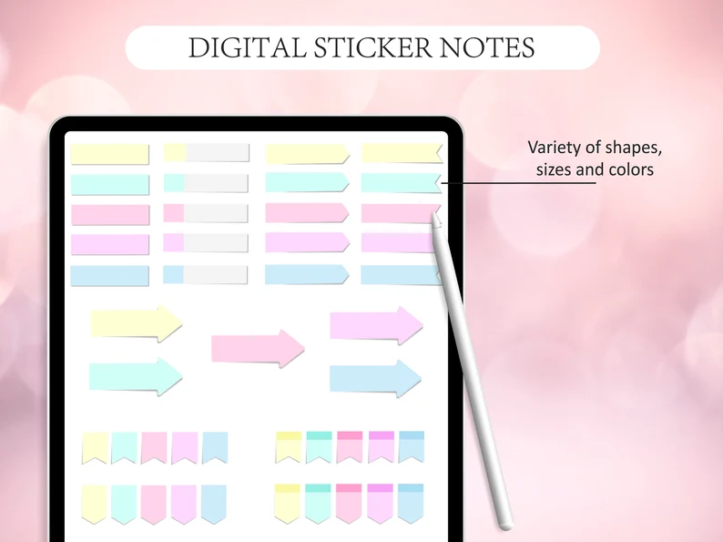 Pastel Digital Sticky Notes – Rainbow Digital Stickers for Notebooks, Planners, Reminders & Student Use