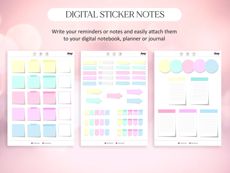 Pastel Digital Sticky Notes – Rainbow Digital Stickers for Notebooks, Planners, Reminders & Student Use