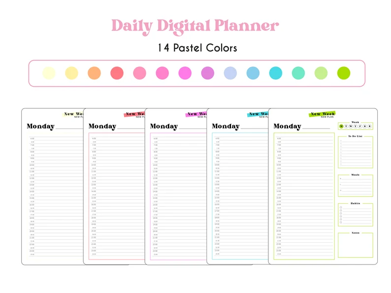 Digital Daily Planner – Hyperlinked Weekly Layout, Hourly Schedule, Printable Journal, Pomodoro Tracker