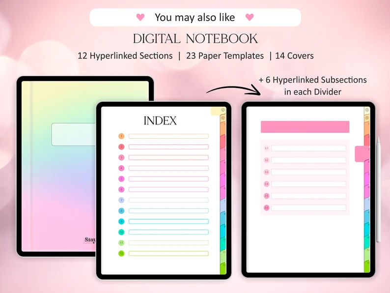 Pastel Digital Sticky Notes – Rainbow Digital Stickers for Notebooks, Planners, Reminders & Student Use