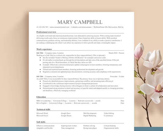 Resume Template 1 & 2 pages, A4 and US letter. Modern. Instant Download. Easy to edit